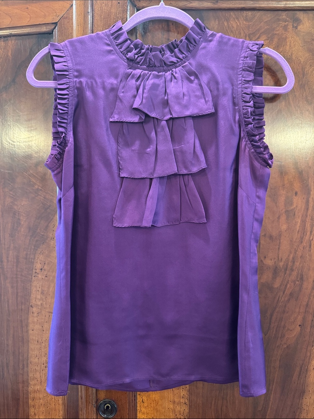 Cynthia Rowley Purple Ruffle Front Sleeveless Top
